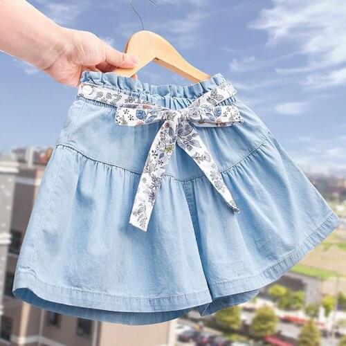 VOGUEON 2021 New Summer Denim Shorts for Girls Fashion Short Pants Kids Jeans Clothing Children Casual Trousers Elastic Waist