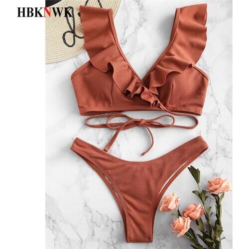 New Ruffle Bikinis Swimsuits Women Solid Swim Bathing Suit 2021 Summer Female Beach Swimming Bathers Swimwear Brazil Bikini Sets