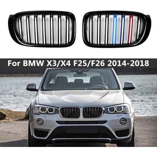 A Pair Gloss Matt Black M Color Double Slat Kidney Grill Grille Front Bumper Grill For BMW F25 F26 X3 X4 2014-2018 Racing Grill