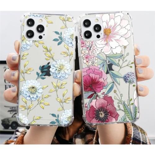 Luxury Hard PC Airbag Clear Phone Case For iPhone 12 Pro Max 11 Pro XS Max XR X 5 5S 6 6S 7 8 Plus SE 2020 12 Mini Flower Cover