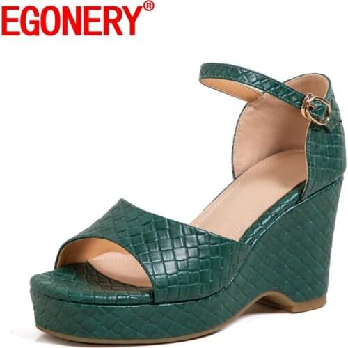 EGONERY Women summer New Style Leisure Slope Heel Sandals Concise Comfortable Round Toe working shoes chromatic colour Mature