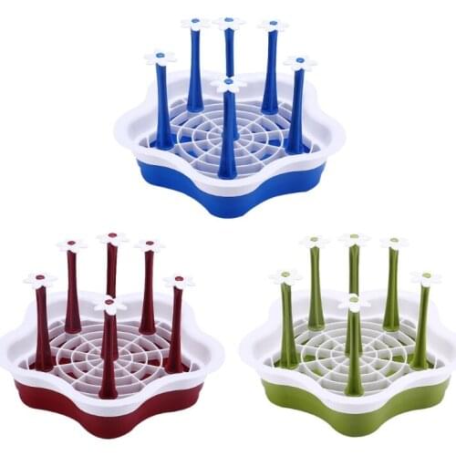 Detachable Flower 6 Cup Drainer Cup Drying Rack Stand with Drain Tray and Cup Washing Brush Non-Slip Mugs Storage Stylish N0PA