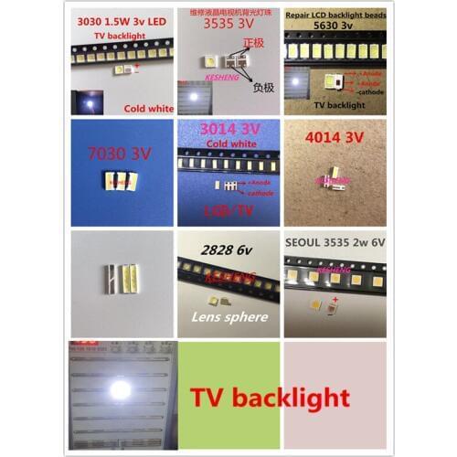 Cold white 20 values *100pcs=3000PCS TV Backlight Beads 2835/3030/3535/3014/5630/6030/7020/7030/7032 1W/0.5W SMD LED 3V/6V LG