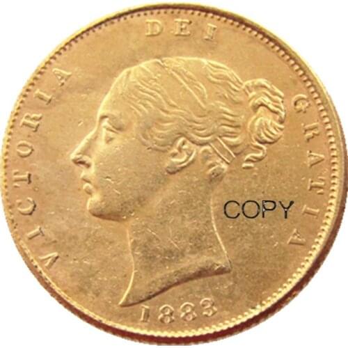 UK 1883-PS Queen Victoria Young Head Gold Coin Very Rare Half Sovereign Die Copy Coins