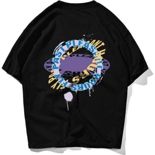 American Style Street Retro Trend Mens Short-sleeved T-shirt Pure Cotton Loose Oversize Graffiti Letter Printing Ladies Top