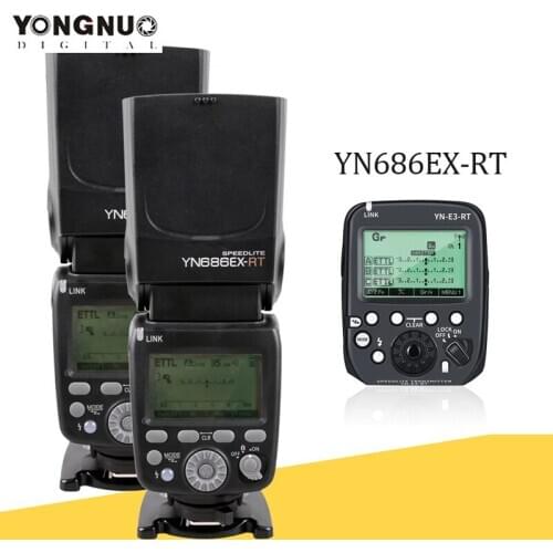 YONGNUO 2PCS YN686EX-RT 2.4G TTL HSS Flash Speedlite +YN-E3-RT Controller for Canon 5DIV 5D3 5D2 7D Mark II 6D 1D X Mark II
