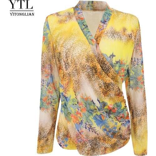 Yitonglian Women Natianal Style Bohemian Printed Blouse V Neck Boho Summer Tops Plus Size Blouses and Tops H255N