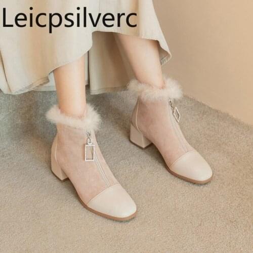 Womens Boots The New Autumn And Winter fashion Square head zipper mid heel Womens shoes plus size 31-43 Heel Height 5cm black