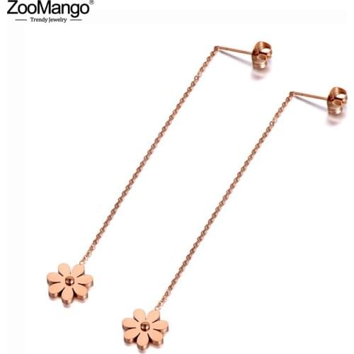 ZooMango Trendy Stainless Steel Chic Small Daisy Long Tassel Earrings For Women Girls Cute Flower Dangle Earring Jewelry ZE19294