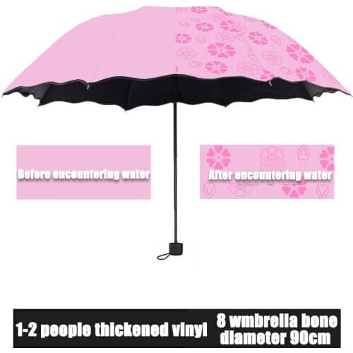 Ladies Portable Umbrellas Windproof 3-Folding Blossoms in Water Changes Color Anti-UV Sun/Rain Umbrella SNO88