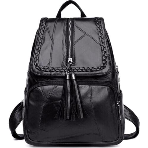 Women Casual PU Leather Travel Bags Tassel Pendant School Backpacks Women Travel Shopping Bag