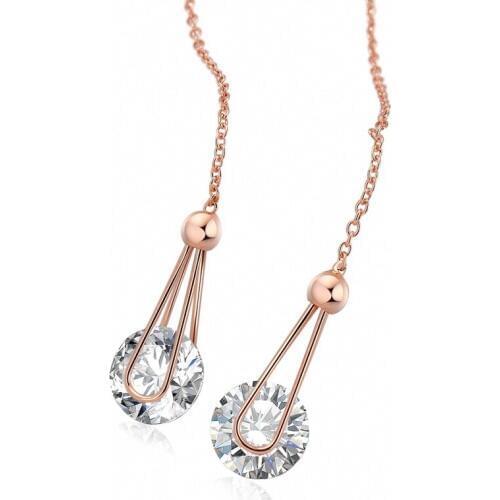 TRACYSWING Top Quality Cubic Zirconia Rose Gold Color Fashion Chain Earrings For Women Austrian Crystal Wholesale TWE683