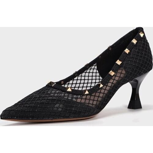 High-quality Exquisite Elegant Women Shoes Spring New Pointed Toe Stiletto Rivets High Current Sexy Fashion Daily Womens Shoes