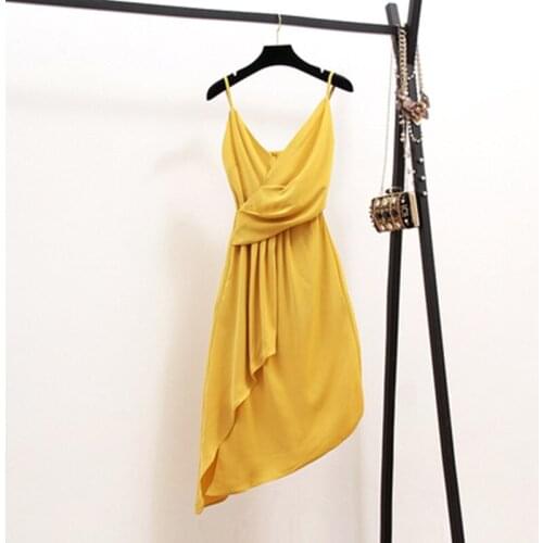 2019 Summer New Fashion V Neck Spaghetti Strap Dresses Women Sexy Backless Asymmetry Split Long Dress Ladies Sleeveless Vestidos