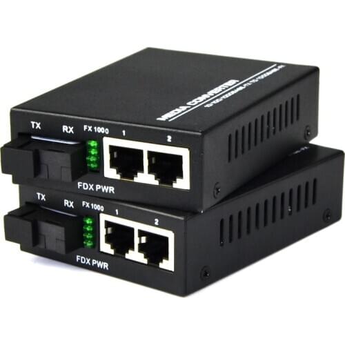 1 Pair 10/100/1000Mbps Fiber Optic Ethernet Media Converter Gigabit Single Mode Single Fiber with 2 RJ45 Port and 1 SC Port