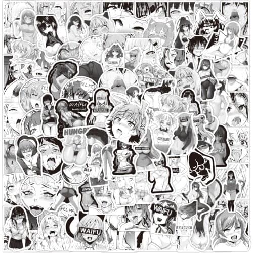 10/50/100pcs Anime Sexy Pinup Girl Hentai Waifu Stickers for Laptop Phone Case Guitar Car Skateboard Black and White Vinyl Decal
