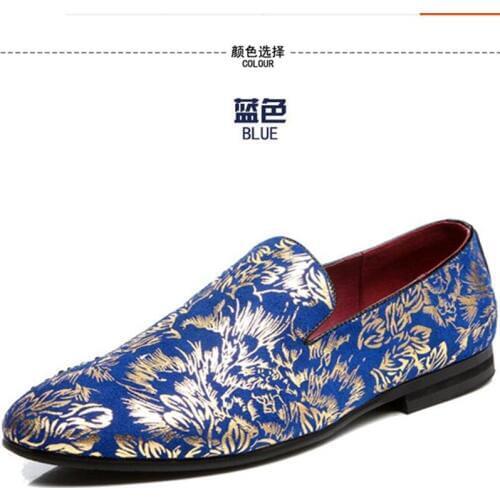 2017 Luxury brand Italian Shoes zapatos hombre mens blue flats gold loafers dress shoes men velvet slippers Smoking moccasins