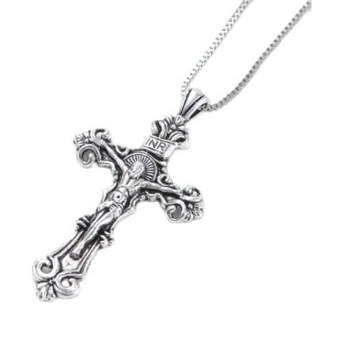 3Pcs Traditional Large Crucifix Pendant Necklaces Cross Medallion Necklace N1656 24inches Zinc Alloy