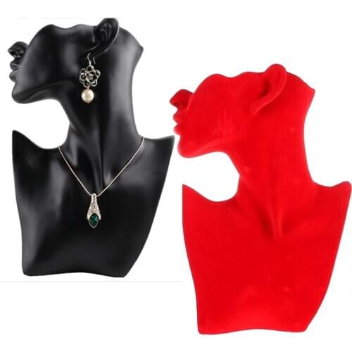 Necklace and Earring Bust Jewelry Display, Resin/Velvet, Female Mannequin