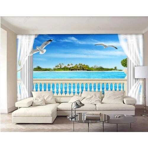 Photo wallpaper 3 d custom mural Window sill space railing balcony sea view home decor living room Wallpaper for walls in rolls