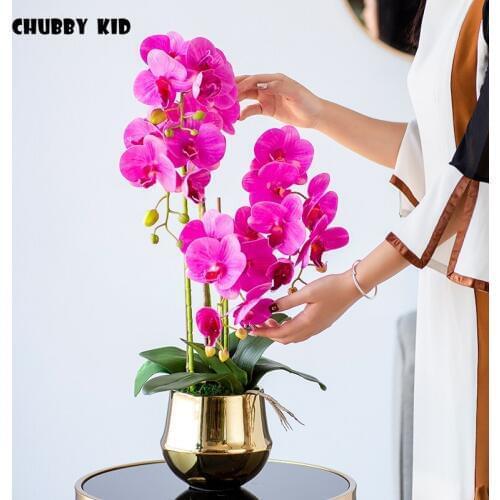 High-simulation bonsai artificial Butterfly Orchids arrangements flores artificiais arranjos ikebana in ceramic pot flowers suit