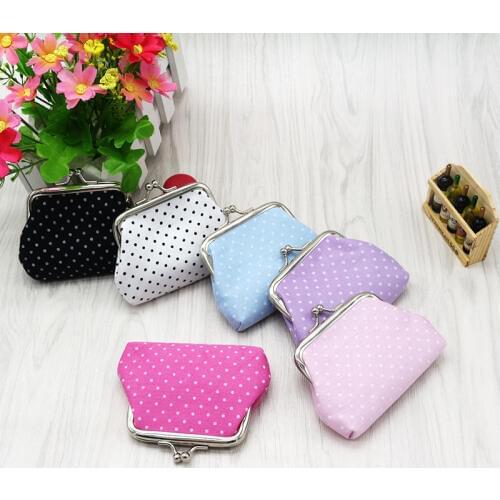 Coin Purses Lady Small Wallet For Women Dot Pattern Mini Hasp Coin Purses Money Change Pouch Cotton Fabric Carteira Feminina