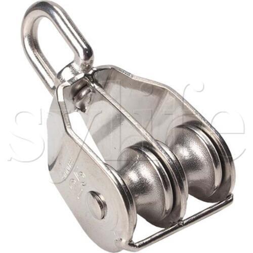 M25 25mm Swivel Stainless Steel 304 Double Pulley Block Chain Traction Wheel