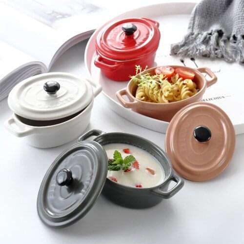 Matte Dan shaped stew cup with lid, two ears water proof baking cup, shufulei baking bowl, ceramic soup cup, breakfast soup bowl