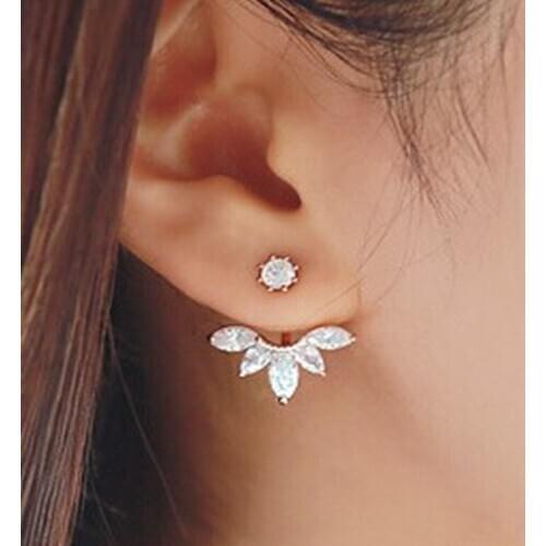 Fashion Earing jewelry Crystal Rose Gold Silver Ear Jackets High Quality Leaf Ear Clips Stud Earrings For Women