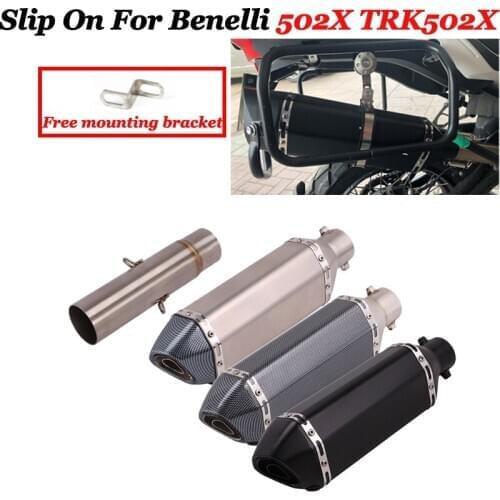 Slip On For Benelli 502X TRK502X Motorcycle Exhaust Escape Moto Muffler DB Killer 51mm Mid Connect Link Pipe Laser Logo Sticker