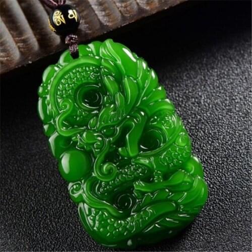 Natural Green Hand Carved Zodiac Dragon Jade Pendant Fashion Jewelry Mens and Womens Zodiac Dragon Necklace