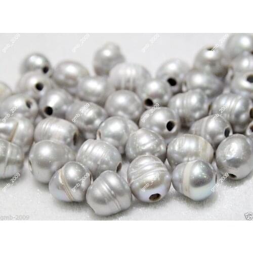 Genuine Natural 2.3mm Big Hole 10-11MM Silver color Gray Freshwater Pearl Loose Beads 10PCS