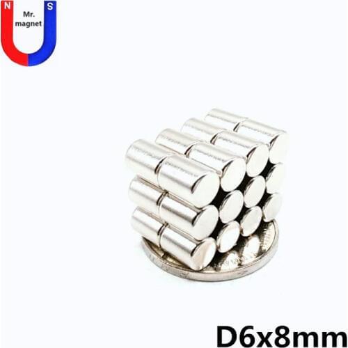 200pcs 6x8 small round super strong rare earth neodymium magnet 6*8 mm cylinder NdFeB magnetic material 6*8 permanent magnets
