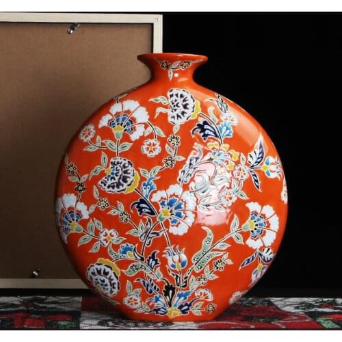 New Chinese American Ceramic Red Vase Flower Modern European Decoration Porch Ancient Chinese Red porcelain vase