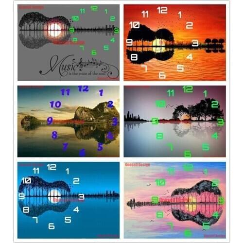 New diamond embroidery full set clock guitar 5d diamond painting full square clock diamond mosaic decoration home wall sticker