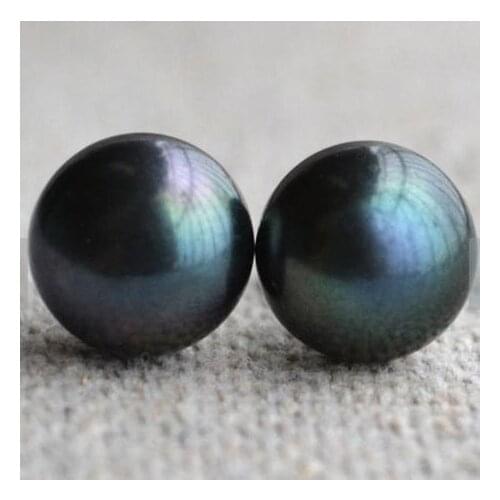 New Arrival Favorite Pearl Jewelry 10-10.5mm Black Color Genuine Freshwater Pearl Silver Stud Earrings Fine Jewelry Lady Gift