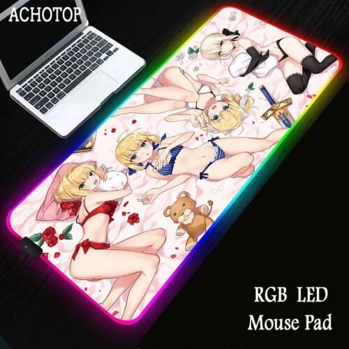 Anime Girl Mousepad RGB LED Mousepad Large Desk Mat Computer Keyboard Play Mat Carpet Gaming Mouse Pad gaming accessories XXL