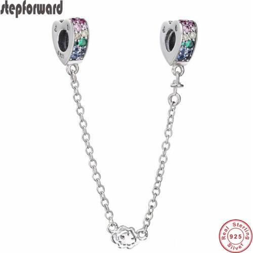 Popular Good Quality 925 Real Silver Multi-colour Arcs of Love Safety Chain For Bracelet