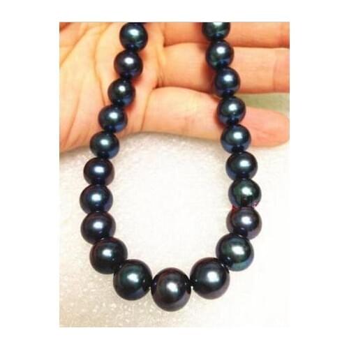 10-11MM AAA Freshwater NATURAL black PEARL NECKLACE 14K GOLD CLASP
