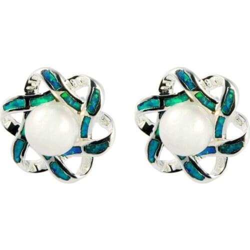 Fleure Esme luxury fashion Engagement Wedding earrings for Noble Generous women White pearl.and Blue opal Rhodium Plated R4102