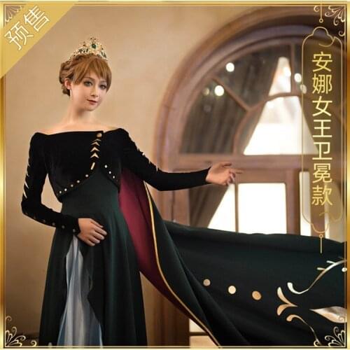 Christmas Adult Costume Queen Anna Dress+Coat+Cloak Princess party Dress free shipping A