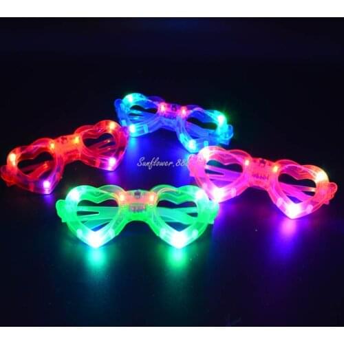 12pcs Adult Kids Heart LightSunglasses Glow In Dark Neon Birthday Party Supplies 4 Color Plastic LED Glasses Batteries Included