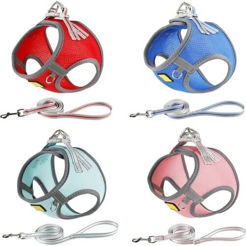 Reflective Dog Harness And Leash Set Breathable Puppy Cat Dog Vest Harnesses For Small Medium Dogs Escape Proof Walking Leash