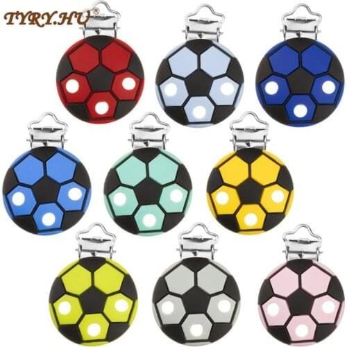 TYRY.HU 1PC Cartoon Football ShapePacifier Chain Clips Food Grade Silicone Clip Baby Silicone Teether for DIY Pacifier Chains