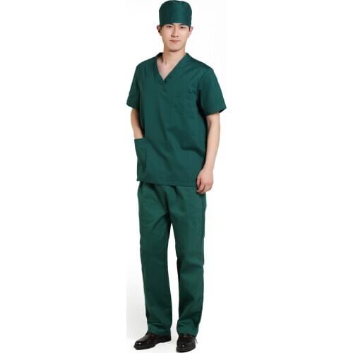 Unisex scrub sets shirt & pants short sleeve hospital uniform medical scrubs 100% cotton