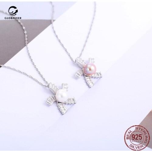 European and American Style Fashion Pearl Pendant S925 Silver Clavicle chain Pendant DIY Female Accessories Free shipping 801