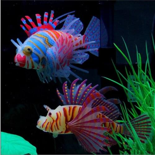 1Pcs 12CM Glow In Dark Artificial Aquarium Pet Lionfish Ornament Fish Tank Jellyfish Decor