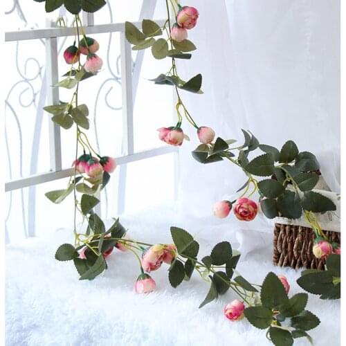 185CM Long Artificial Silk Rose bud Ivy Leaves Flower Vine Home Decor Party Wedding Decoration Fake Plants 1pcs