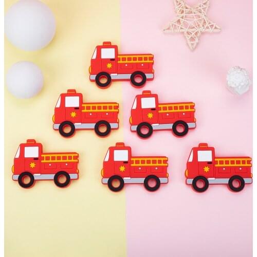 Sunrony 1pc Fire Truck Silicone Teether Cute Food Grade Safety Pendants DIY Pacifier Chain Necklace Accessories Baby Molar Toys