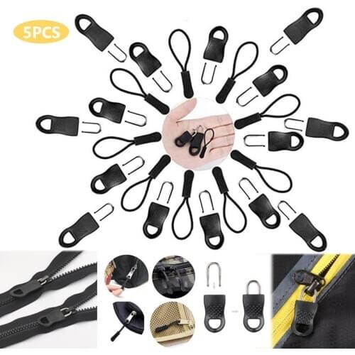 5PCS Zipper Pulls Tags Zipper Replacements Black Zip Fixer Repair Zip Pull Tags Install Plier for Clothes Luggage Backpacks
